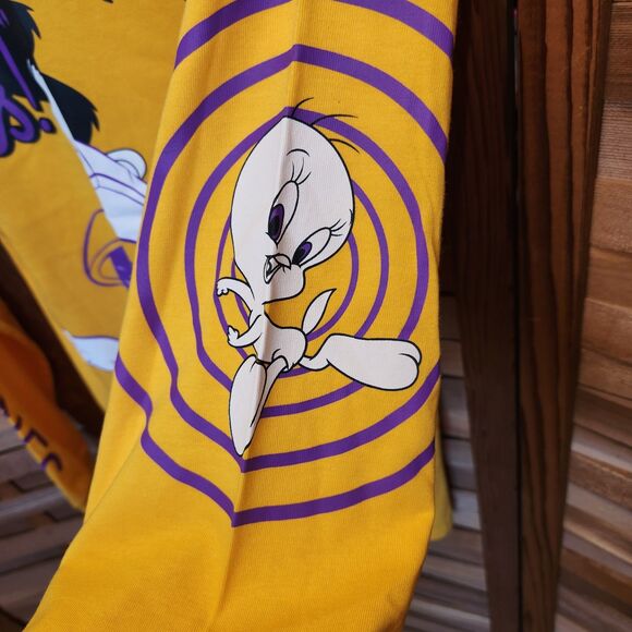 Looney Tunes Gold Yellow Purple Long Sleeve Shirt Men's Size S 34/36 Cotton - Picture 3 of 7